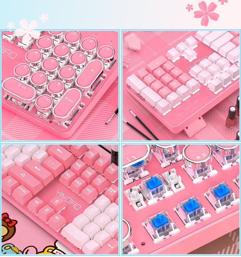 Accessories Mechanical Keyboard Girls Internet celebrities Girls Pink Blue Round Keys Games Punk Style