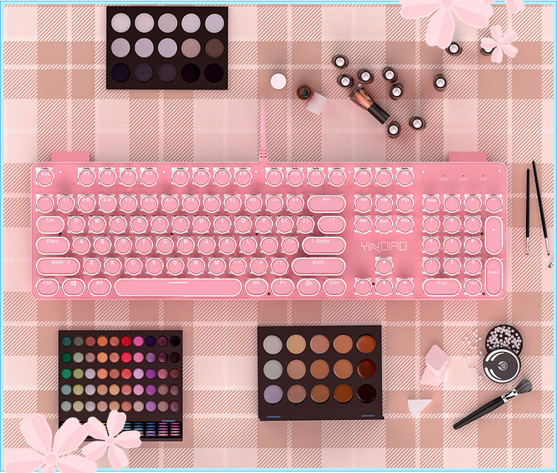 Accessories Mechanical Keyboard Girls Internet celebrities Girls Pink Blue Round Keys Games Punk Style