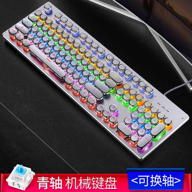 Silver Sculptor Summoner Real Mechanical Keyboard, Interchangeable Axis Gaming Blue Axis Gaming Punk Wired USB