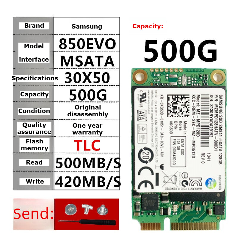 Laptop SSD for Samsung PM851 128G 256G 512G MSATA  TLC  MLC  64G 32G Toshiba Hynix Kingston Micron SanDisk solid state disk