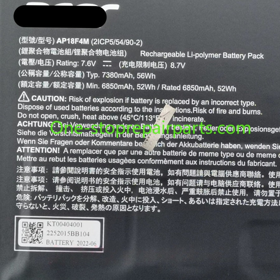 Genuine Battery for ACER Chromebook 715 CB715 CB714 KT.00404.001 AP18F4M KT00404001 7.6V 56Wh 7380mAh 4-Cell Acer laptop repair parts