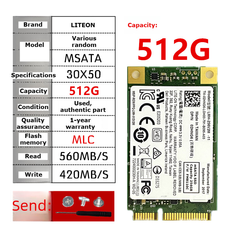 Laptop SSD for Samsung PM851 128G 256G 512G MSATA  TLC  MLC  64G 32G Toshiba Hynix Kingston Micron SanDisk solid state disk