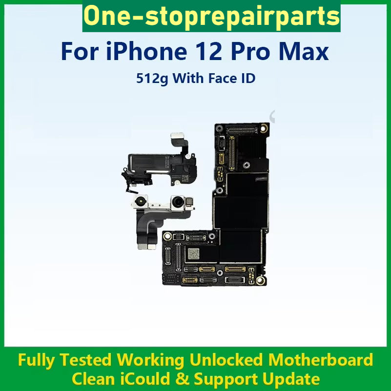 Fully Tested Authentic Motherboard For iPhone 12 Pro Max 128g/256g Unlocked Mainboard With Face ID Cleaned iCloud Fast Shipping iPhone phone repair parts
