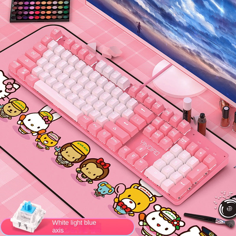 Accessories Mechanical Keyboard Girls Internet celebrities Girls Pink Blue Round Keys Games Punk Style