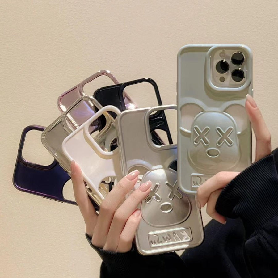 Accessories for iPhone14/13promax anti-drop hollow three-dimensional violent bear solid color female new mobile phone case Phone accessories