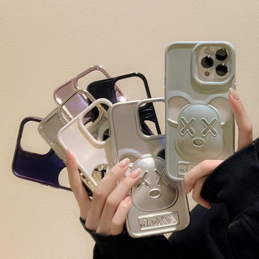 Accessories for iPhone14/13promax anti-drop hollow three-dimensional violent bear solid color female new mobile phone case Phone accessories