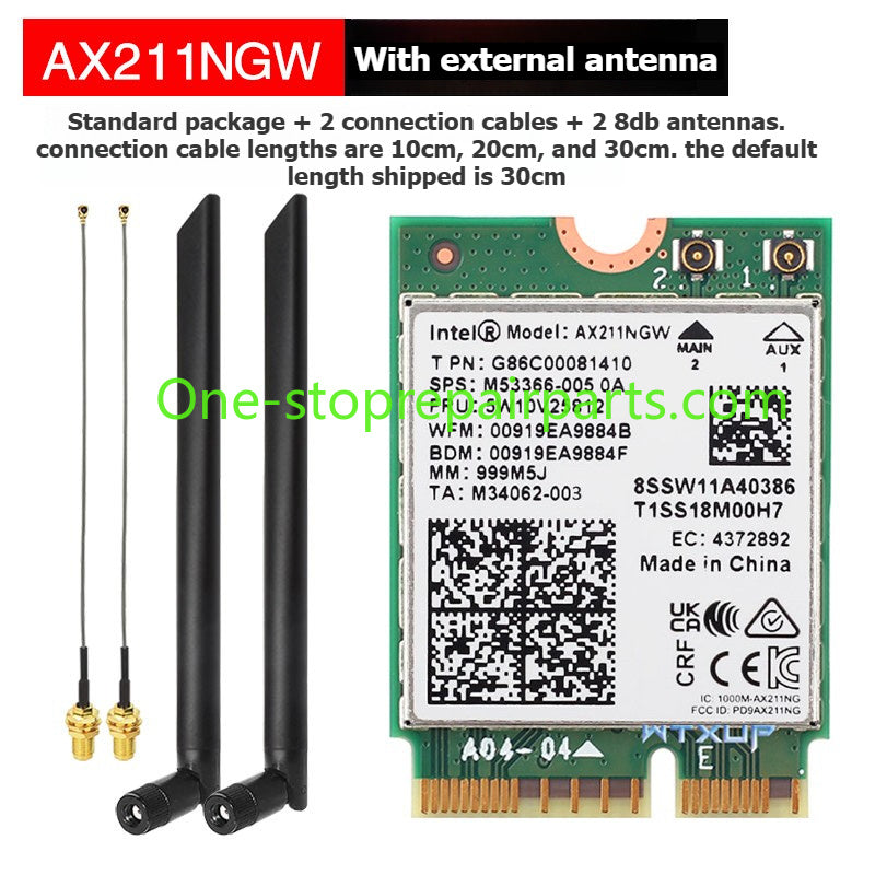 Laptop computer Wifi Card for Intel 9560NGW AX203NGW AX201NGW AX211NGW  Killer1675I 1650I 1550I 9462 9461NGW CNVio IPEX4 WIFI6E Wi-Fi 6E Bluetooth 5.3 Wireless Card
