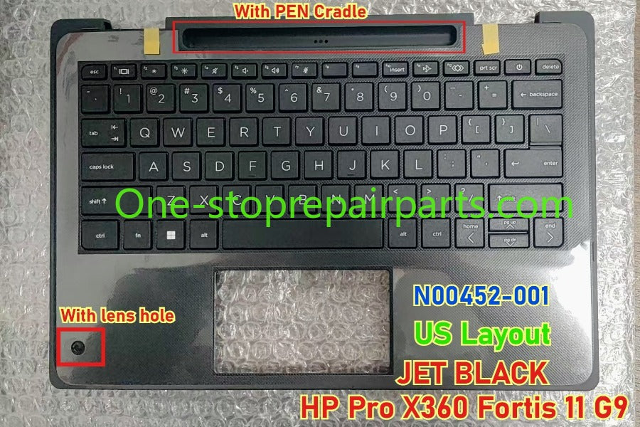 Original new Upper C-cover with US Keyboard Assembly Non-Backlit With PEN Cradle For HP Pro x360 Fortis 11 inch G9 Palmrest keyboard US N00452-001 TOP COVER W/KEYBOARD JET BLACK wPEN Cradle HP laptop repair parts