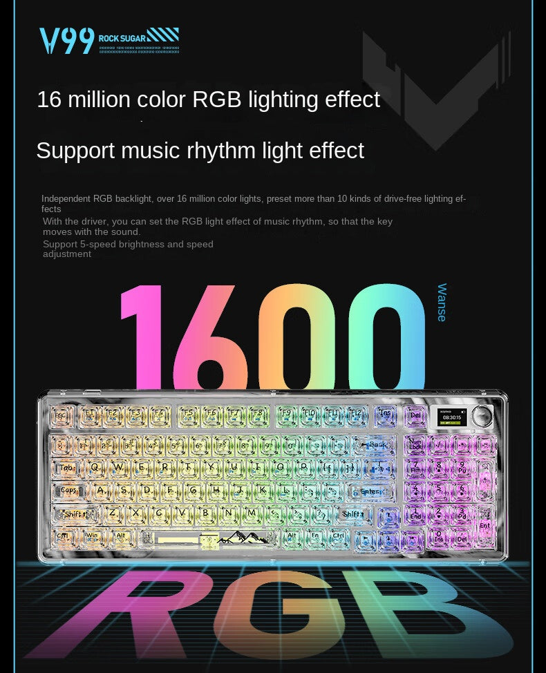 Accessories v99 transparent wireless bluetooth mechanical keyboard three-mode girls office game RGB customized display