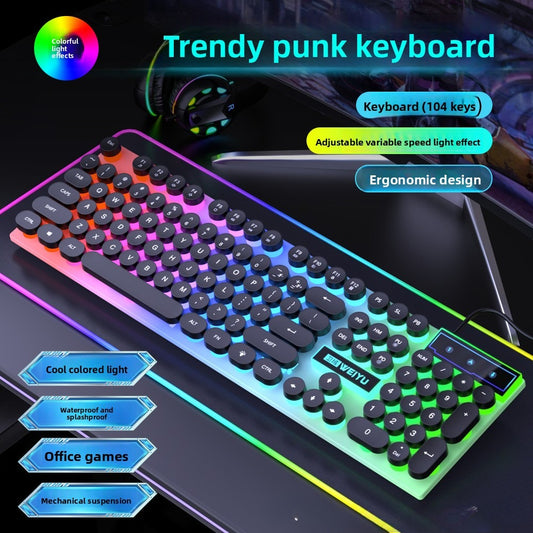 Retro punk wired keyboard mouse luminous suit office game e-sports peripherals computer desktop