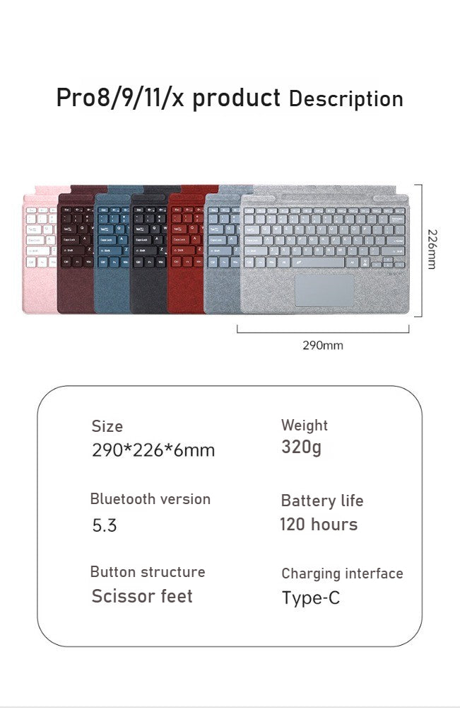 Replacement RGB Backlit Bluetooth Wireless Cover Keyboard For Microsoft Surface Pro 3 4 5 6 7 8 9 12 Pro X Go 1 2 3 Keyboard Backlit Trackpad Wireless