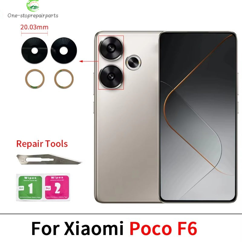 100Pcs，Rear Back Camera Glass Lens For Xiaomi Poco F5 F6 M5 M5s M6 X5 X6 Pro 4G 5G Camera Glass With Glue Adhesive  Xiaomi  Xiao mi phone repair parts