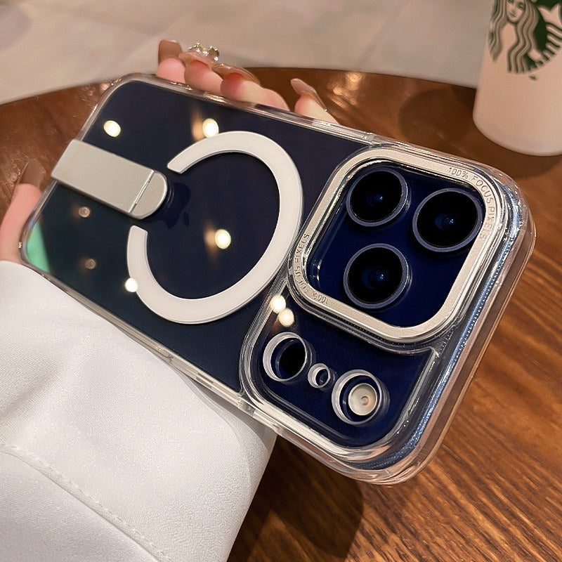 For iphone17promax mobile phone case women's iPhone 17pro new rotating bracket 15 transparent magnetic suction 14plus all-inclusive anti-drop 13 advanced 12p protective case ultra-thin Phone accessories