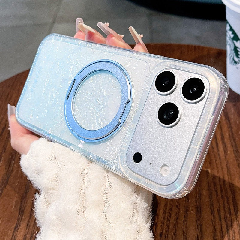 Gilded shell pattern stand for iPhone 17 Pro Max phone case, new iPhone 16 gradient gradient gradient with built-in pearlescent glitter protective cover, 15 Pro stand case, Phone accessories