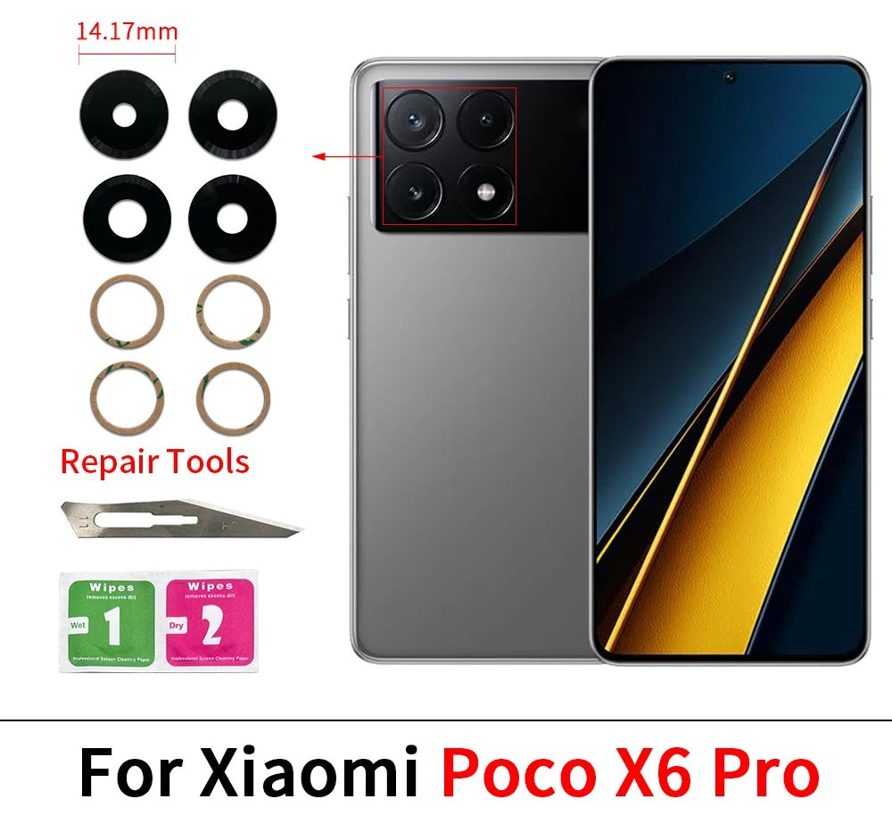100Pcs，Rear Back Camera Glass Lens For Xiaomi Poco F5 F6 M5 M5s M6 X5 X6 Pro 4G 5G Camera Glass With Glue Adhesive  Xiaomi  Xiao mi phone repair parts