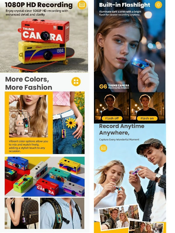 Retro Mini Keychain Thumb Camera 1080P HD Recorder Built-in Flash Auto Focus 130° Wide Angle Lens Screen Portable Pocket Camera