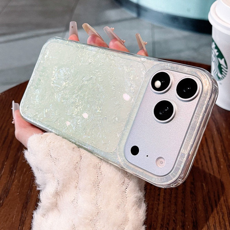Gilded shell pattern stand for iPhone 17 Pro Max phone case, new iPhone 16 gradient gradient gradient with built-in pearlescent glitter protective cover, 15 Pro stand case, Phone accessories