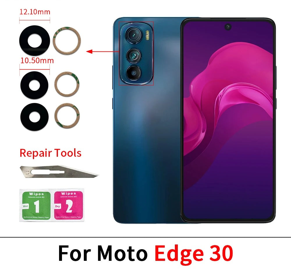 10Pcs, Camera Glass For Motorola Moto Edge 20 30 40 Pro Lite Neo Fusion Rear Back Camera glass Lens With Glue Adhesive Motorola phone repair parts