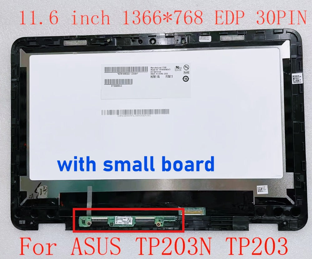 11.6 inch For ASUS Vivobook Flip 12 TP203N TP203 TP203M TP203NAH  TP203NAH-BP051T  LCD display touch screen assembly EDP 30PIN 1366*768 B116XAN04.3 with frame  ASUS laptop repair parts