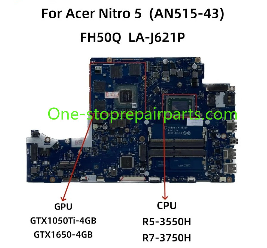 FH50Q LA-J621P For Acer Nitro AN515-43 Laptop Motherboard With R5-3550H R7-3750H CPU GTX1650 4G-GPU DDR4 NBQ6Z11001 NB.Q6Z11.002 Acer laptop repair parts