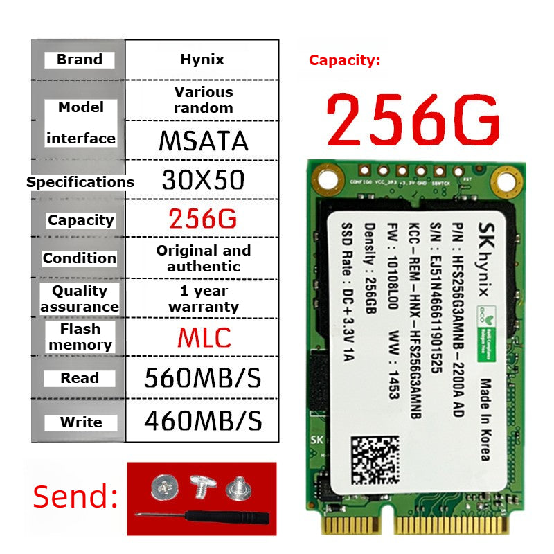 Laptop SSD for Samsung PM851 128G 256G 512G MSATA  TLC  MLC  64G 32G Toshiba Hynix Kingston Micron SanDisk solid state disk