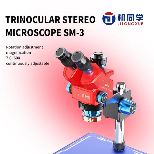 JTX SM-3 Trinocular Stereo Microscope 7-60X Adjustable Zoom High Definition Wide Angle Eyepiece with Camera Port for Phone Repair  Professional Repair Tools