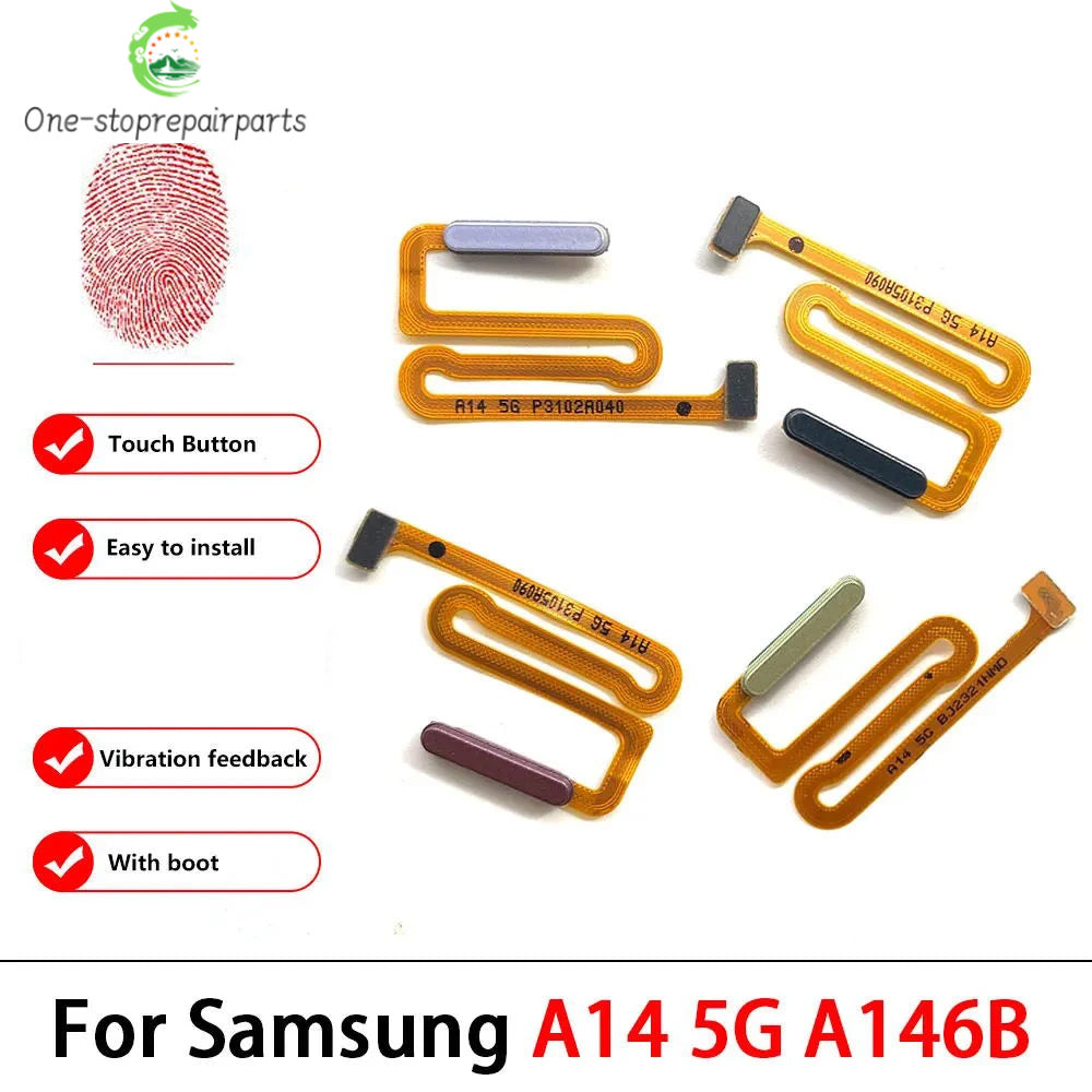 10Pcs, For Samsung A14 4G 5G A145F A145P A146B A146P Fingerprint Sensor Home Return Key Menu Button Flex Cable Samsung phone repair parts