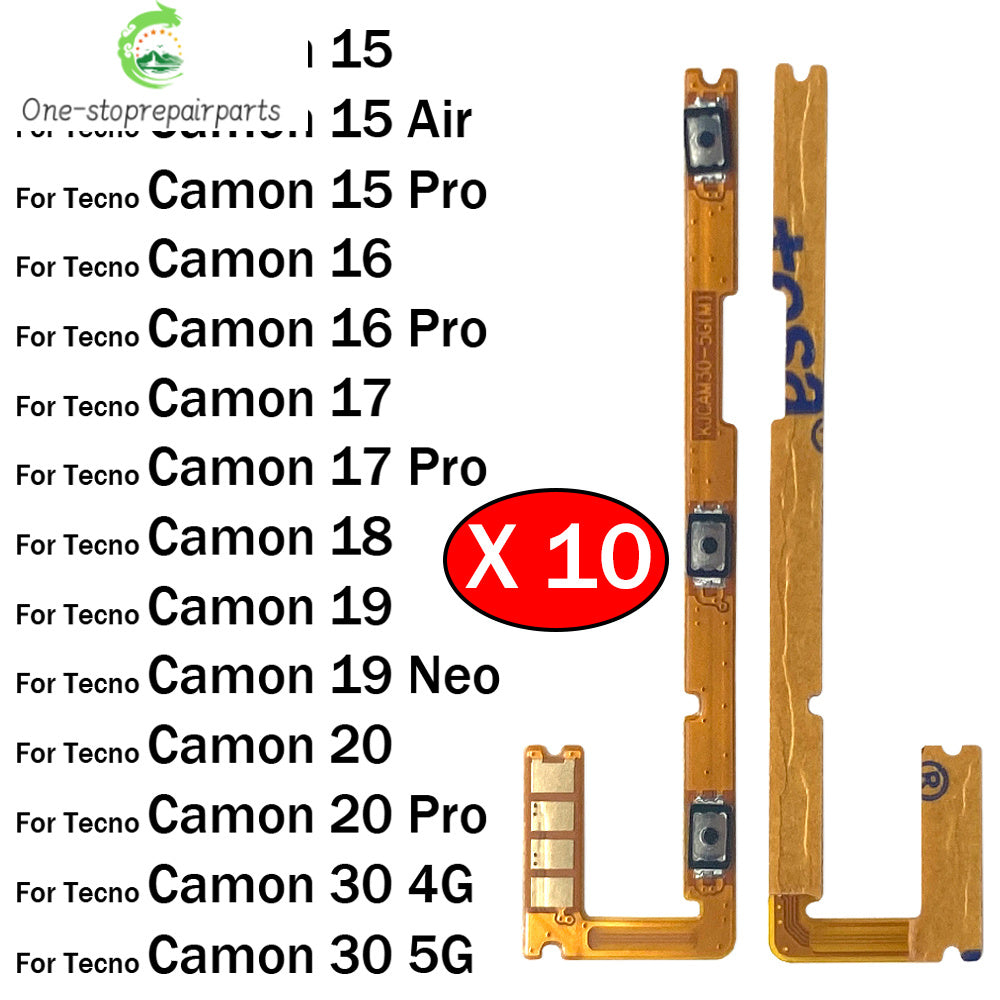 10Pcs, Power On Off Volume Side Button Key Flex Cable For Tecno Camon 15 16 17 18 19 20 30 Pro Air Neo 4G 5G Tecno phone repair parts