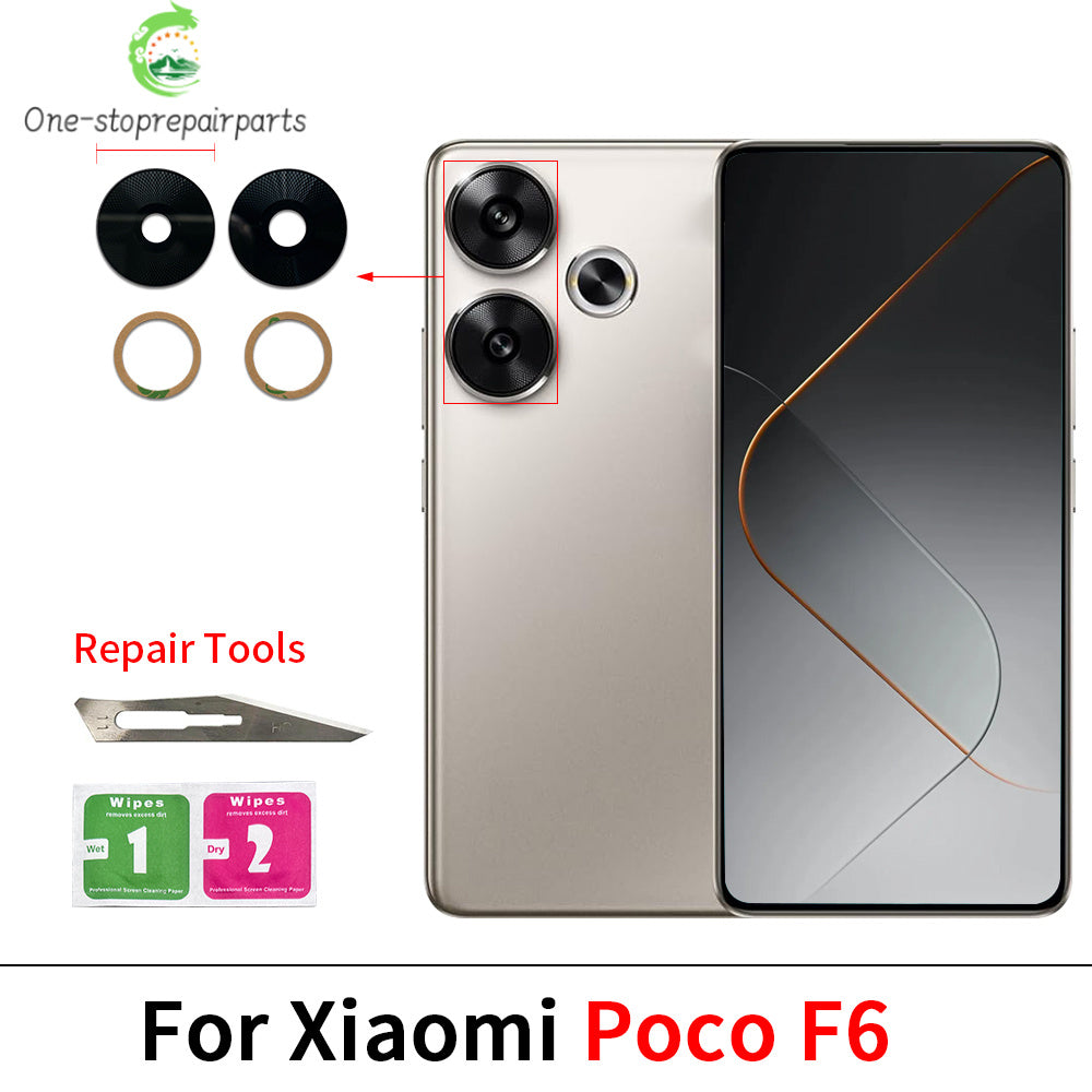 10Pcs/Lot, Back Rear Camera Glass Lens Cover With Adhesive For Xiaomi Poco F5 F6 M5 M5s M6 X5 X6 Pro 4G 5G  Xiaomi  Xiao mi phone repair parts