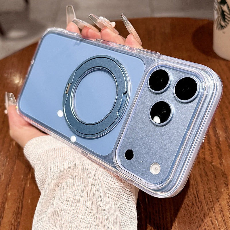 High transparency anti-collision strip fulcrum shell For iPhone 18promax mobile phone case New iPhone17 fully transparent with 360 ° rotating bracket protective case 18pro men's and women's shell Phone Accessories