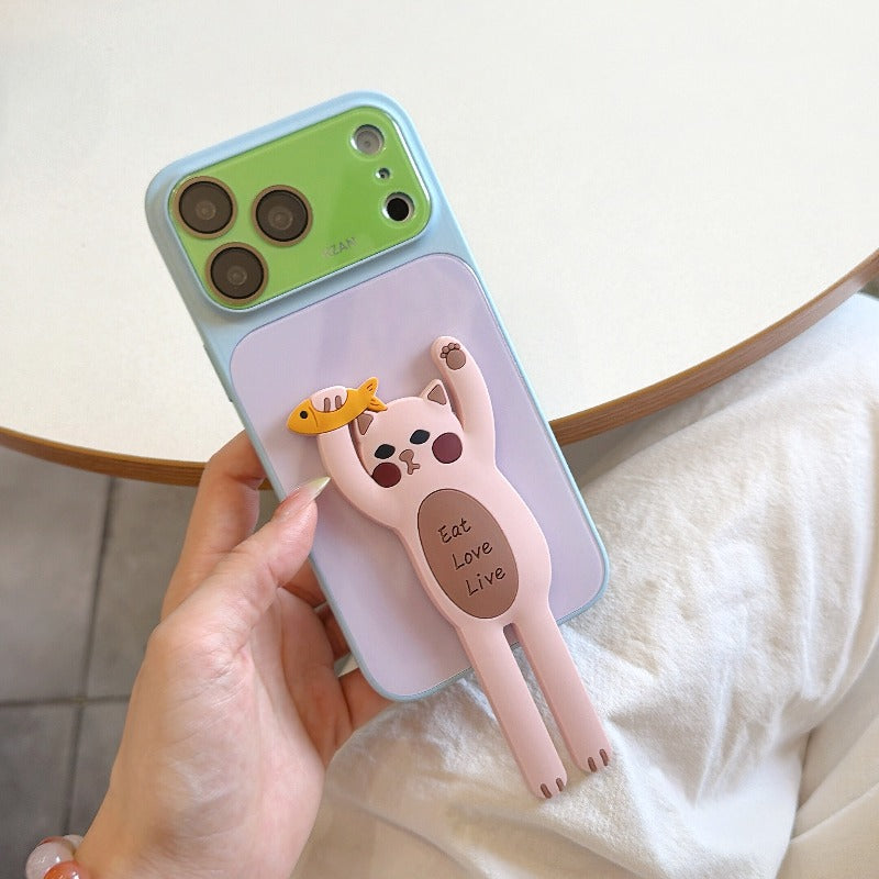 Ball doll bracket for iPhone 17promax mobile phone case new all-inclusive 16 girl cartoon silicone iPhone15 women's 14 creative 13promax anti-drop seconds become larger Windows Phone accessories
