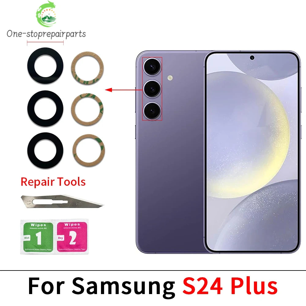 10Pcs, Back Rear Camera Glass Lens Cover With Adhesive For Samsung S24 S25 S26 Plus Ultra Fe With Glue Adhesive Samsung phone repair parts