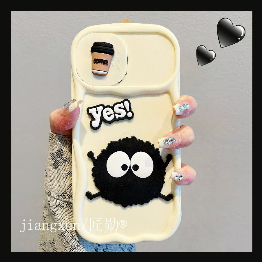 Accessories for iphone15promax phone case 13/14 fun cute sliding window coffee briquettes 14promax Phone accessories