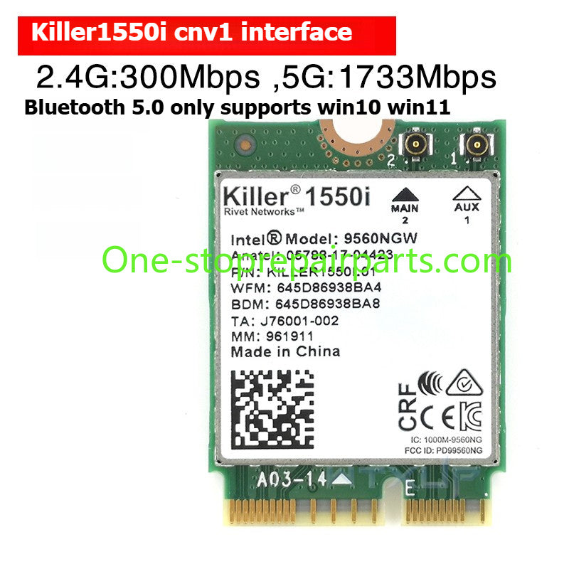 Laptop computer Wifi Card for Intel 9560NGW AX203NGW AX201NGW AX211NGW  Killer1675I 1650I 1550I 9462 9461NGW CNVio IPEX4 WIFI6E Wi-Fi 6E Bluetooth 5.3 Wireless Card