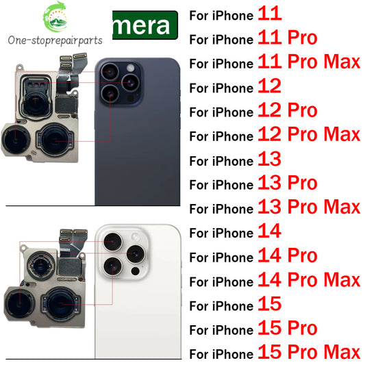 New For iPhone 11 12 13 14 15 Pro 11Pro 12Pro 13Pro 14Pro 15Pro Max Mini Plus Rear Big Back Camera Flex Cable Main Camera Module iPhone phone repair parts