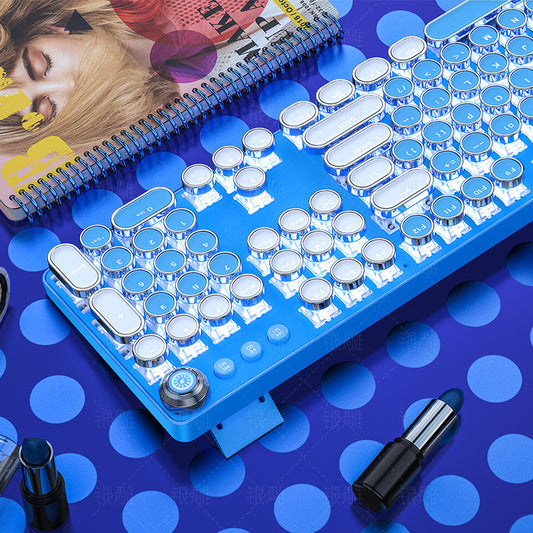 Real mechanical keyboard blue axis girl Internet celebrity girl heart pink blue round keys game punk