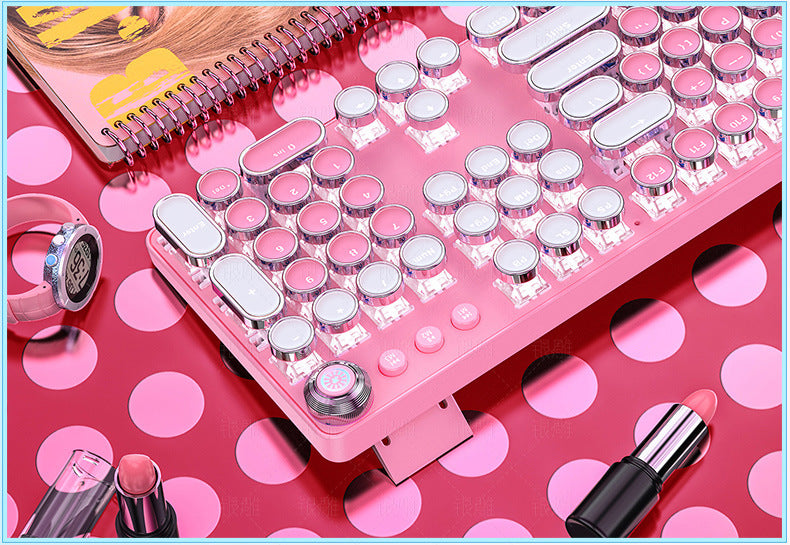 Accessories Mechanical Keyboard Girls Internet celebrities Girls Pink Blue Round Keys Games Punk Style