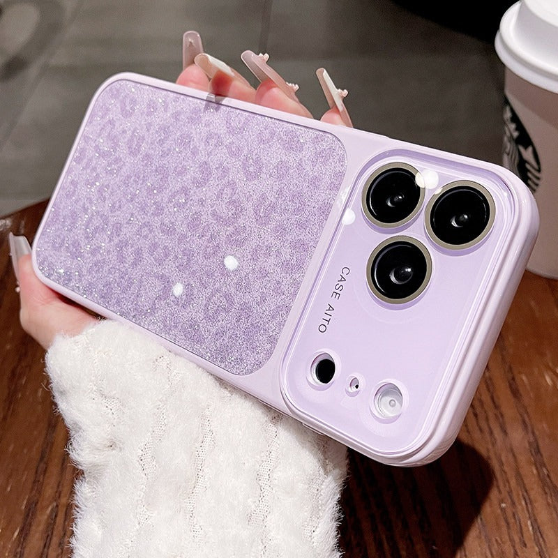 Glitter love leopard print for iPhone 17promax mobile phone case new iPhone16 seconds change 17pro large window lens film all-inclusive 15pro sweet cool women's shell Phone accessories