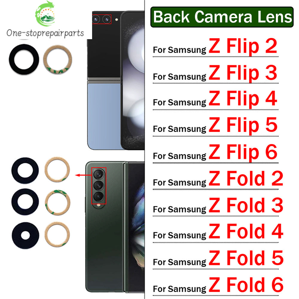 New Camera Glass For Samsung Z Flip 2 3 4 5 6 / Z Fold 2 3 4 5 6 5G Rear Back Camera glass Lens With Glue Adhesive Samsung phone repair parts