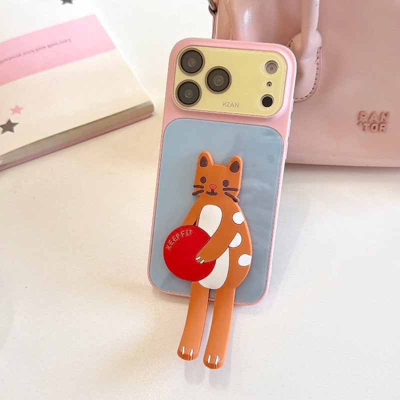 Ball doll bracket for iPhone 17promax mobile phone case new all-inclusive 16 girl cartoon silicone iPhone15 women's 14 creative 13promax anti-drop seconds become larger Windows Phone accessories