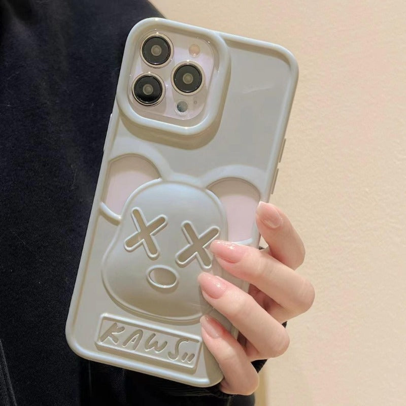 Accessories for iPhone14/13promax anti-drop hollow three-dimensional violent bear solid color female new mobile phone case Phone accessories