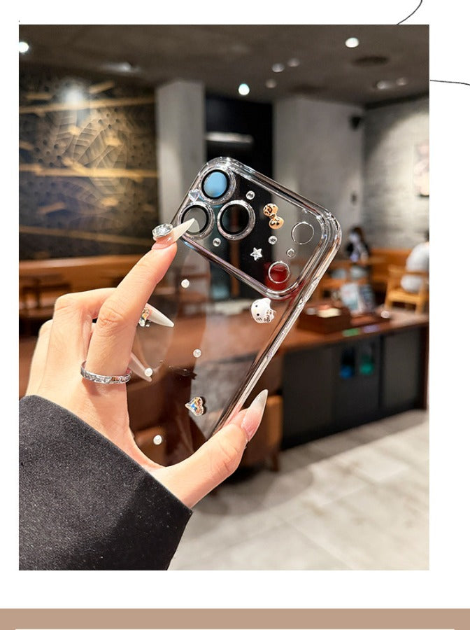 For iPhone 17promax mobile phone case new three-dimensional diamond iPhone17Pro lens all-inclusive transparent cute 16 anti-drop female protective case 15plus Air hard case Phone accessories