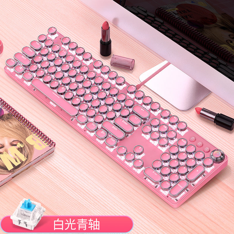 Real mechanical keyboard blue axis girl Internet celebrity girl heart pink blue round keys game punk