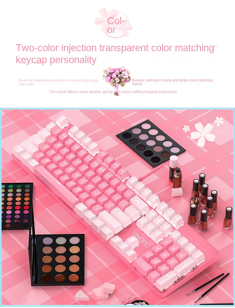 Accessories Mechanical Keyboard Girls Internet celebrities Girls Pink Blue Round Keys Games Punk Style