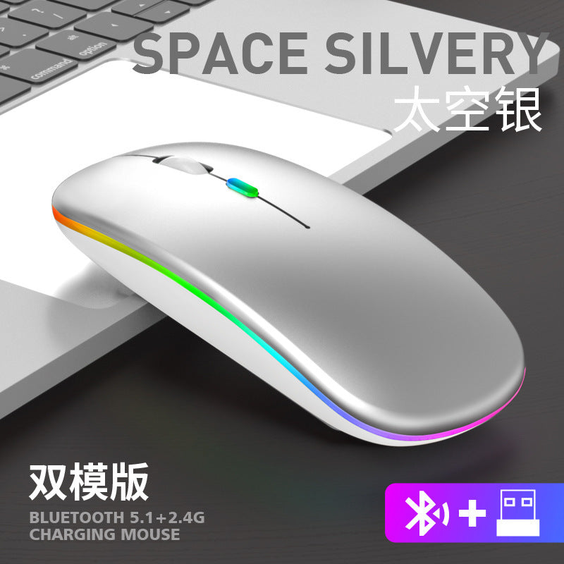 RGB Bluetooth Dual-mode Wireless Mouse for Laptop Tablet PC All-in-One Computer Silent No Noise Office Esports Games 5.1 + 2.4G Rechargeable Mute Charging Mouse