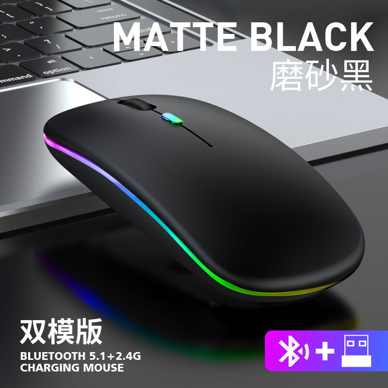 RGB Bluetooth Dual-mode Wireless Mouse for Laptop Tablet PC All-in-One Computer Silent No Noise Office Esports Games 5.1 + 2.4G Rechargeable Mute Charging Mouse
