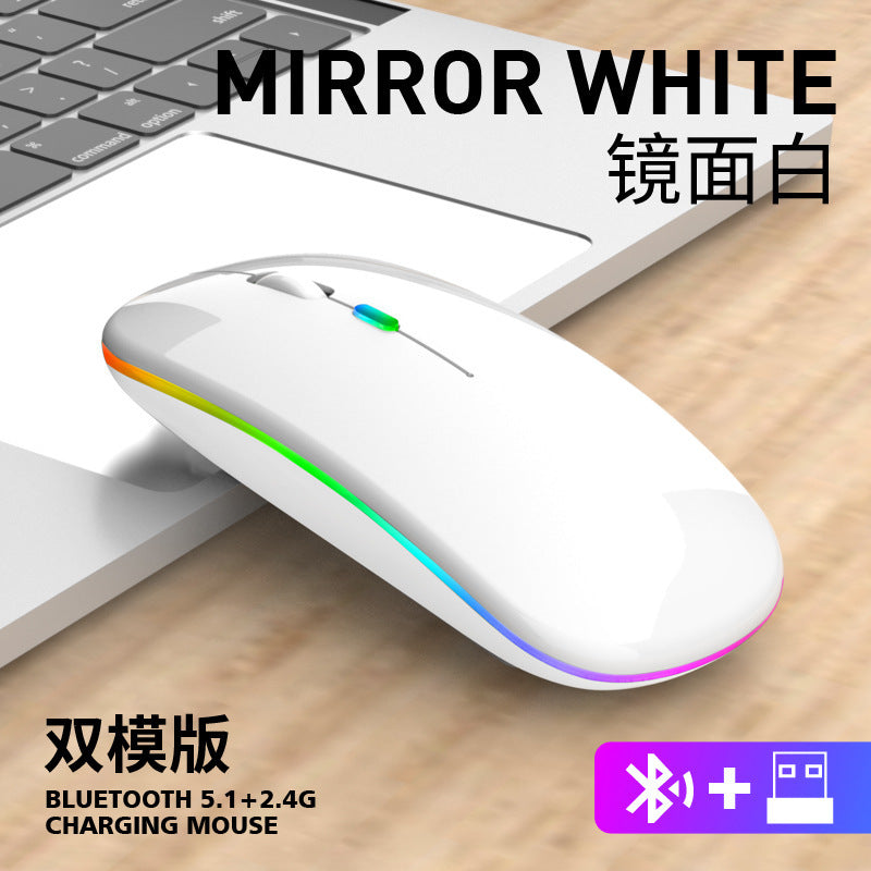 RGB Bluetooth Dual-mode Wireless Mouse for Laptop Tablet PC All-in-One Computer Silent No Noise Office Esports Games 5.1 + 2.4G Rechargeable Mute Charging Mouse