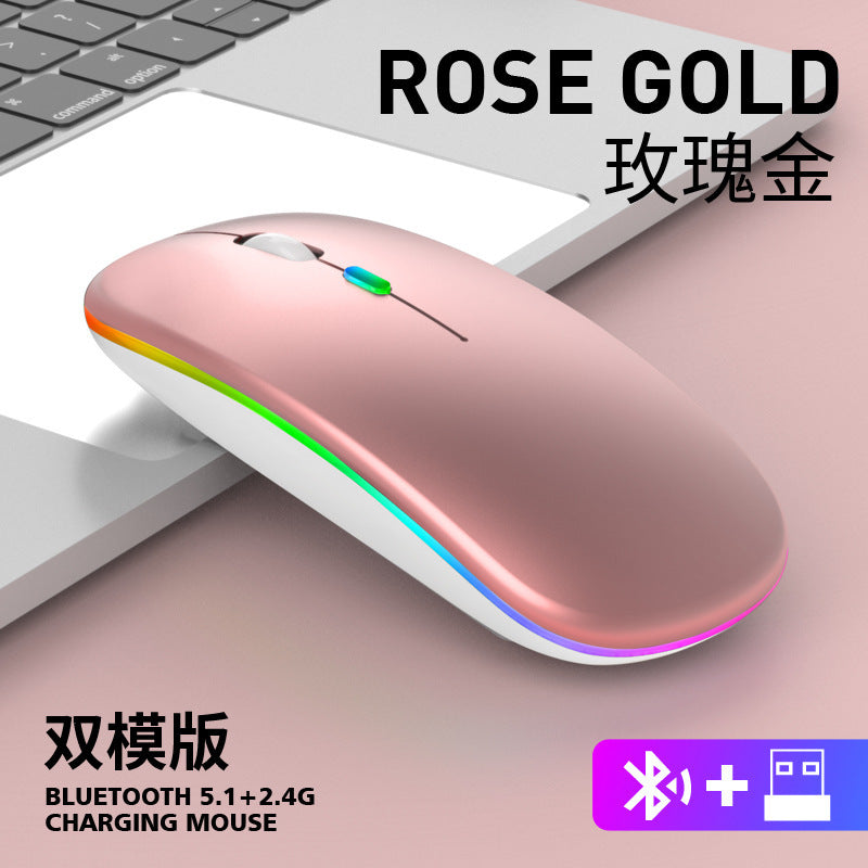 RGB Bluetooth Dual-mode Wireless Mouse for Laptop Tablet PC All-in-One Computer Silent No Noise Office Esports Games 5.1 + 2.4G Rechargeable Mute Charging Mouse