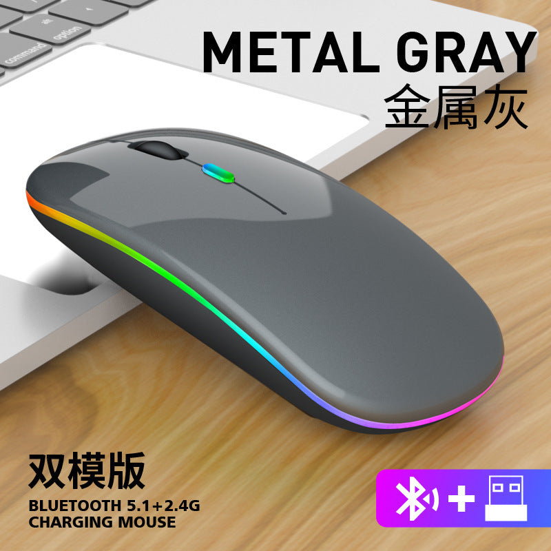 RGB Bluetooth Dual-mode Wireless Mouse for Laptop Tablet PC All-in-One Computer Silent No Noise Office Esports Games 5.1 + 2.4G Rechargeable Mute Charging Mouse