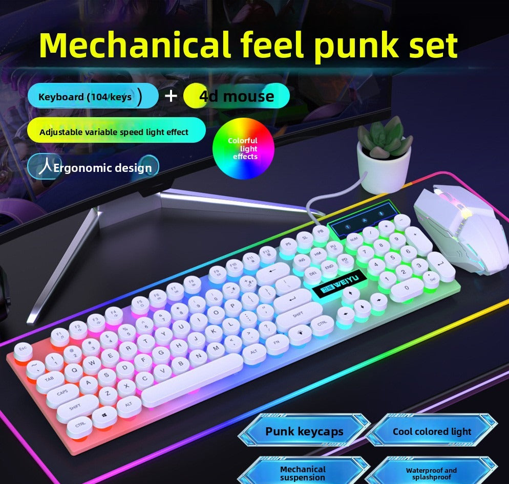Retro punk USB wired mechanical feel keyboard mouse set office game e-sports special